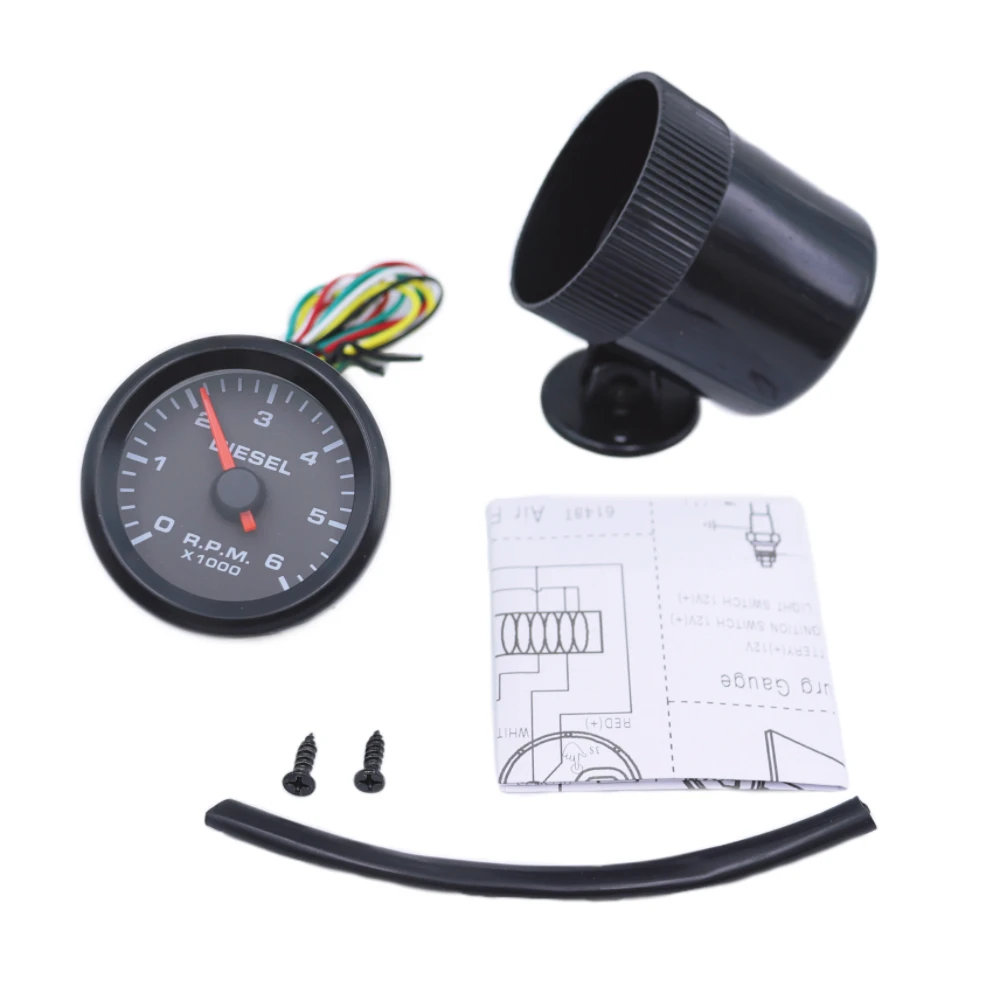2”52MM Diesel Engine Tachometer White Light Point 0-6000 RPM Tacho Meter Electrical Tachometer 12V Gauge