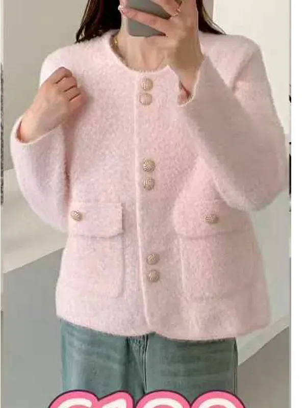 เสื้อกั๊กไหมพรมถักสำหรับผู้หญิง ทรงกลม กระดุมเดี่ยว ผ้ามิงค์เทียม หรูหรา สไตล์ลำลอง แฟชั่นฤดูใบไม้ร่วง ฤดูหนาว