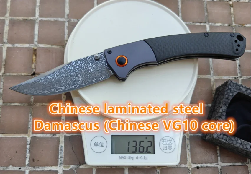BM-cuchillo plegable de acero laminado chino Damasco/9Cr18MoV, fibra de carbono, aluminio, cobre, herramienta táctica de bolsillo para caza y campamento