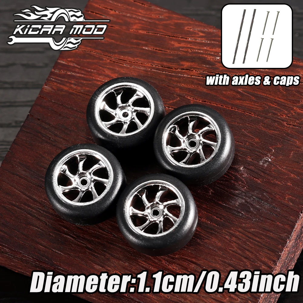 KicarMod 1/64 모델 자동차 전기 은도금 바퀴 타이어 핫 휠 취미 수정 부품 용 차량 장난감 4PCS(1Set)