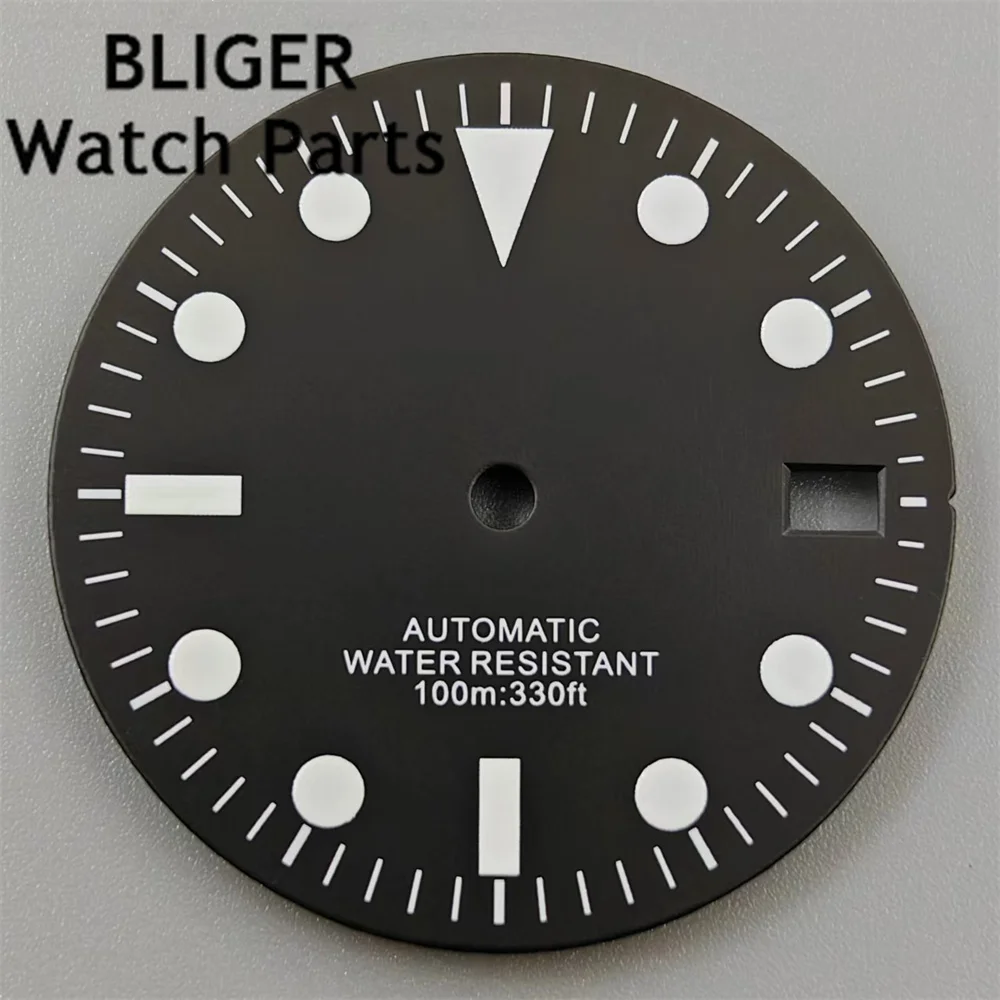 BLIGER 29mm Retro Dial Black White Dial Green Luminous Fit NH35 NH36 ETA2824 2836 PT5000 Miyata 8205 8215 DG2813 Movement