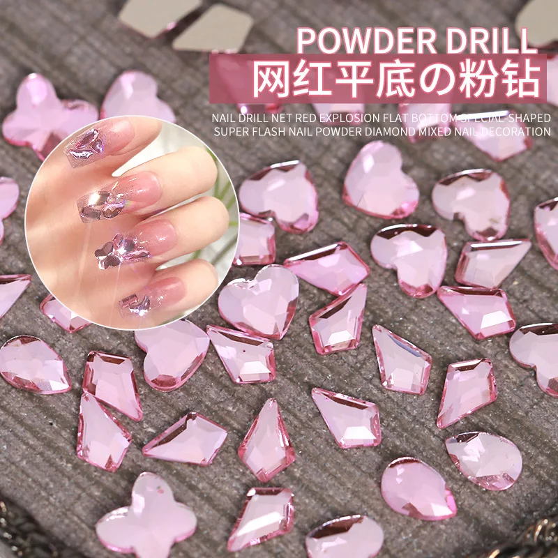 50Pcs/Lot New Fairy Pink Flat Bottom Shaped Drill DIY Glass Rhinestone 2022 Popular Nail Art Accessories