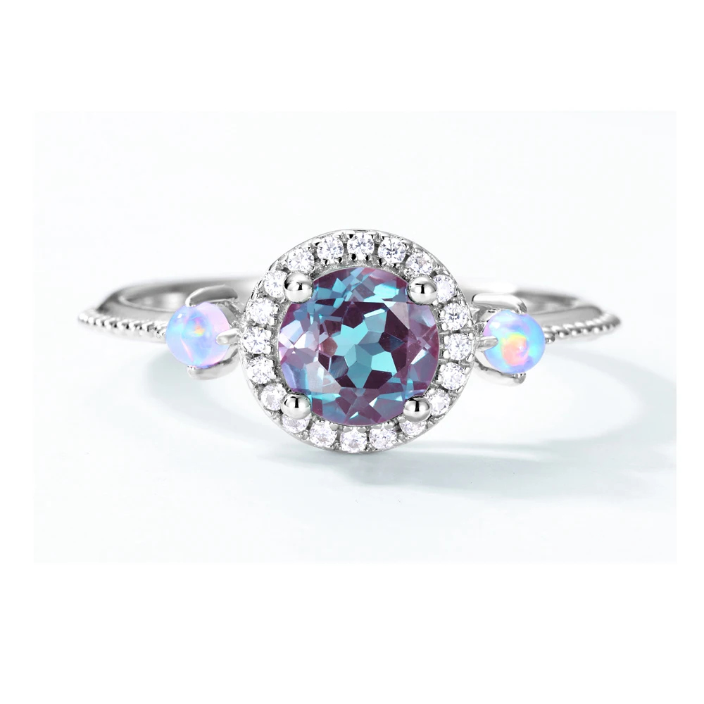 ALLNOEL 1ct Alexandrite Rings For Women Solid 925 Silver Color Changing Gemstone Opal Anniversary Gifts Elegant Luxury Jewelry