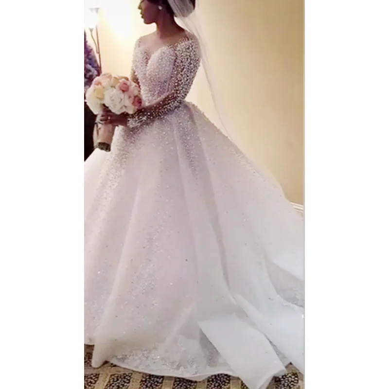 Robe de mariée sirène en ivoire personnalisée pour femmes, longue traîne élégante, robe de mariée perlée de luxe, patients, quelle que soit la robe de mariée Bling, haut de gamme