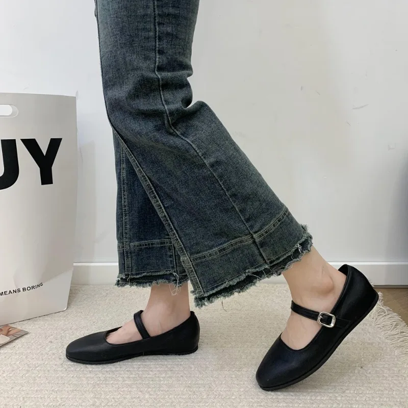 SUOJIALUN 2024 Spring New Women Flat Shoes Fashion Silk Square Toe Shallow Ladies Ballet Shoes Soft Casual Flat Mary Jane Shoes