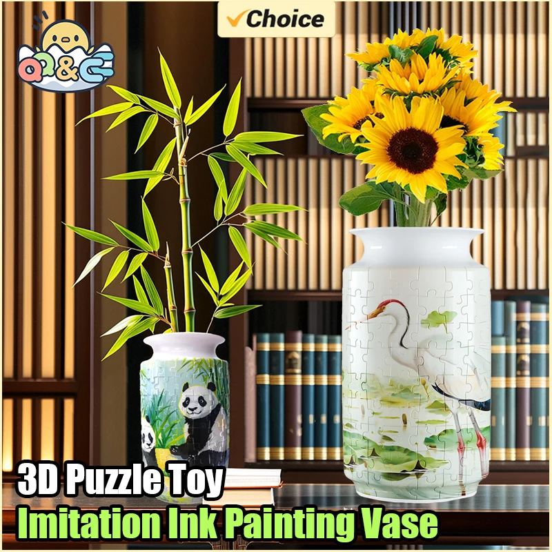 3D Puzzle Vase Panda Flower Porcelain Design Made Plastic Home Decoration and Flower Arrangement Housewarming Kids Toys Gifts