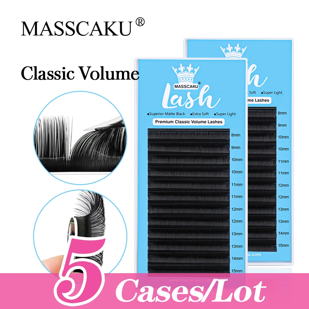 

MASSCAKU 5cases/lot 12 Rows Classic Individual Eyelashes 0.03-0.25mm C CC D DD J B L M Curl Matte Black Korea Silk Lash