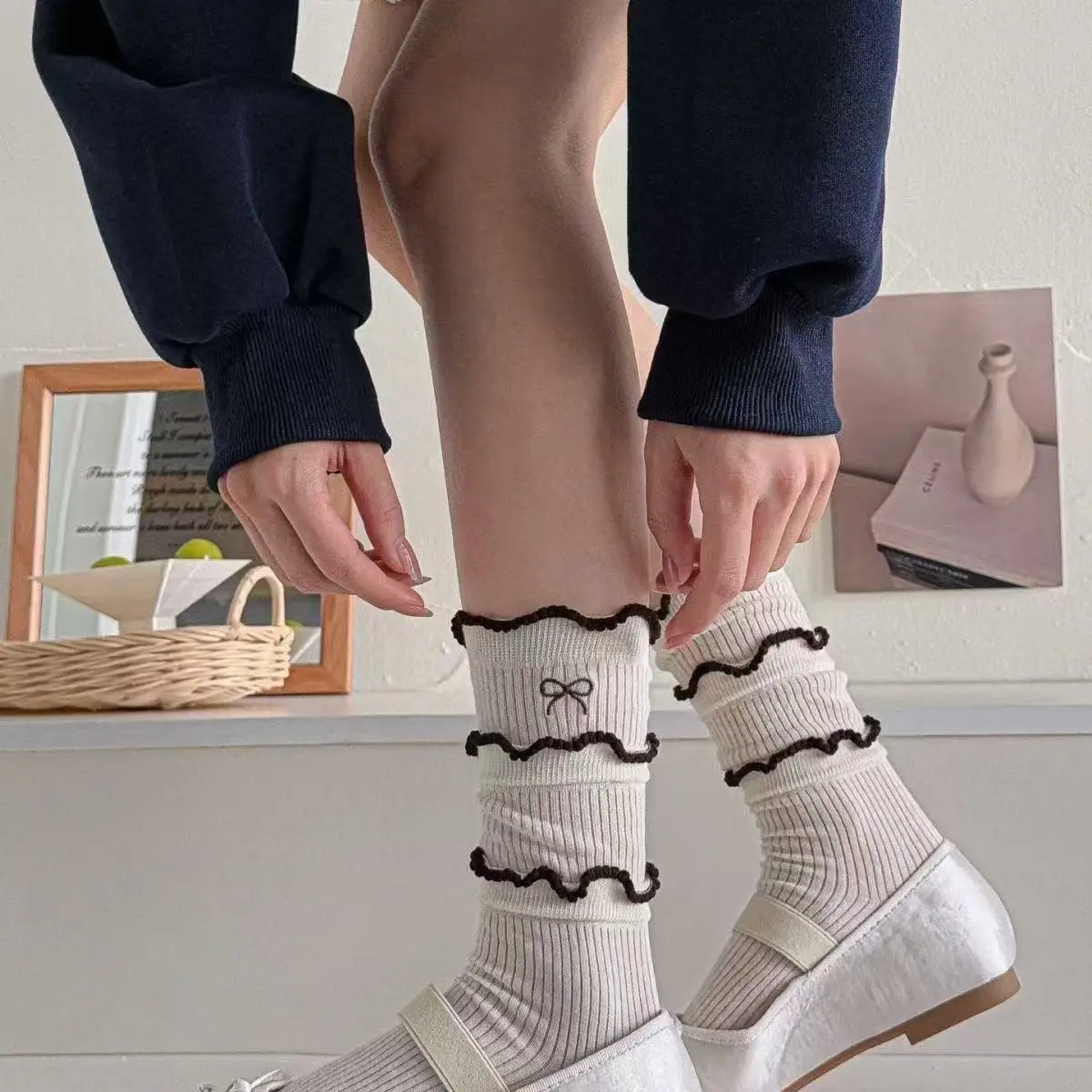 5 пар белых кружевных хлопковых носков до щиколотки, женские дышащие носки до середины икры