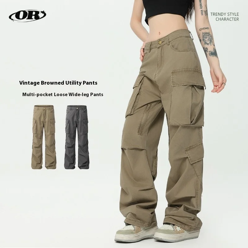 

OR FL Ретро Майярд 100, хлопковые женские брюки-карго, модный бренд, широкие женские мешковатые брюки в американском стиле, однотонные брюки
