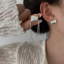 Asymmetric Fashion Silver Color Tassel Earrings for Women Niche Design 2024 New Dangle Earring Temperament Jewelry Party Wedding