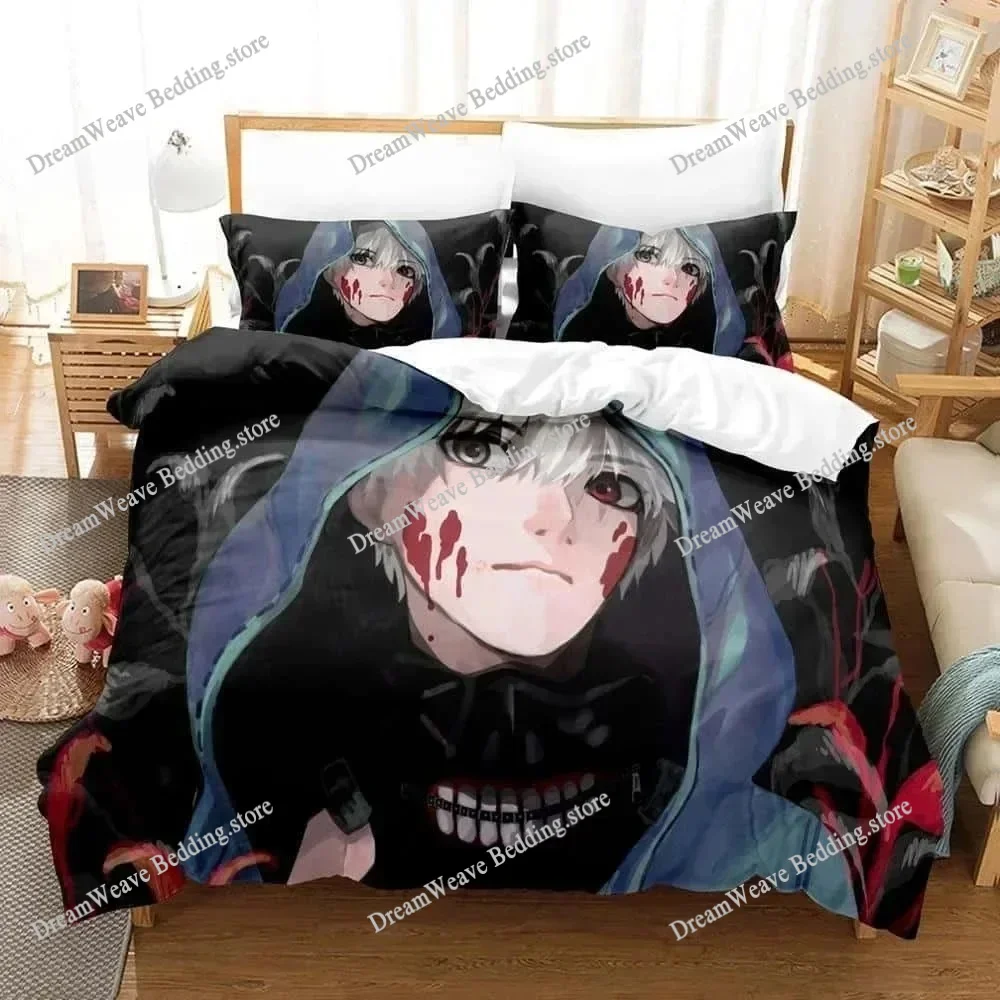 

3D Print Anime Bed Sheet Set Tokyo Ghoul Bedding Set Single Twin Full Queen King Size Bed Set Aldult Kid Bedroom Quilt Cover