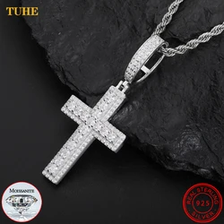 Unisex Iced Out Moissanite Hip Hop Cross Pendant Necklace 925 Sterling Silver Color For Women Charm Fine Jewelry