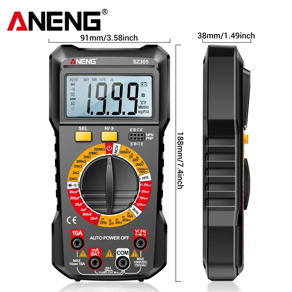 ANENG SZ305 Digital Multimete True RMS Handheld Multifunction High Precision Tester NCV AC/DC Votage Current Resistance Ohm Tool