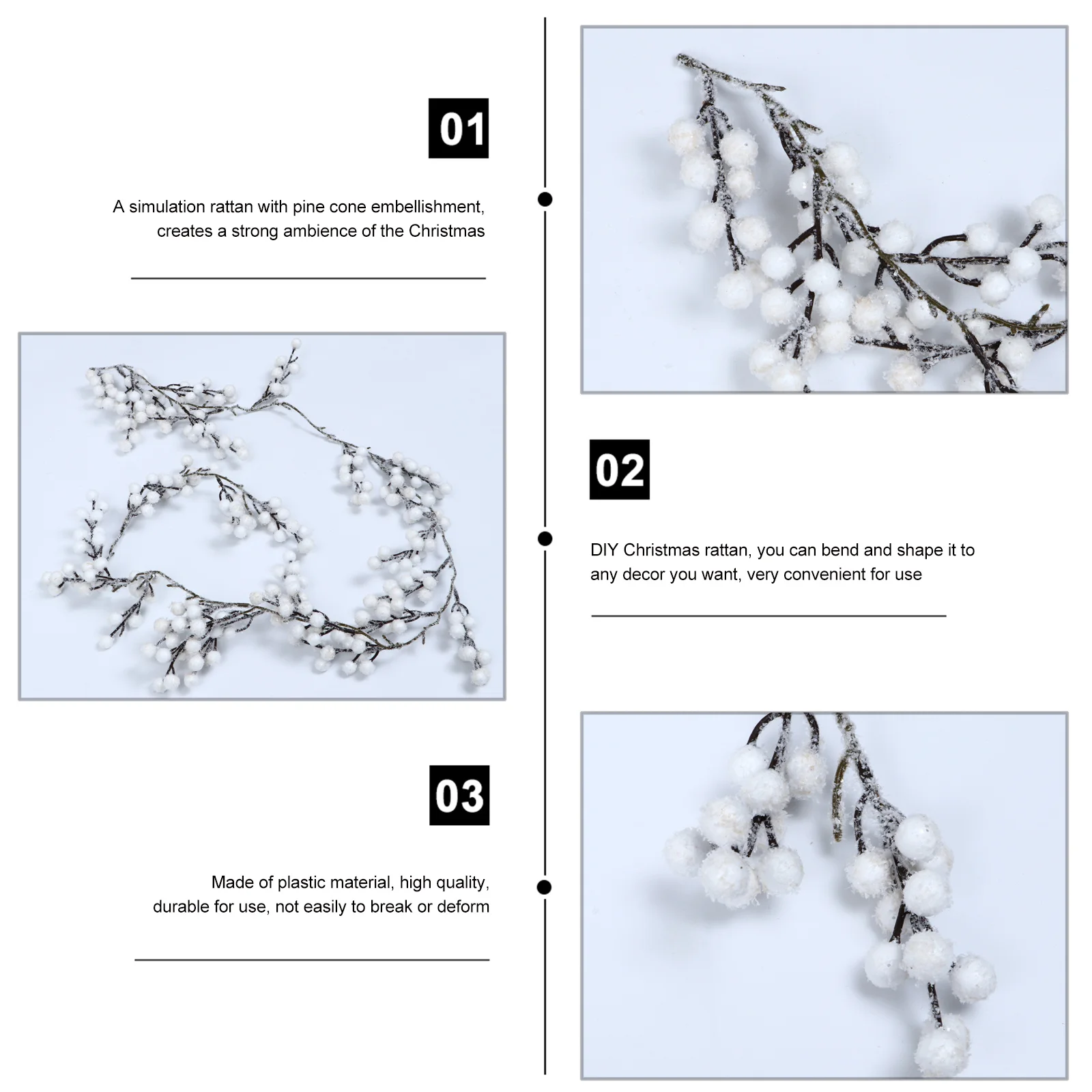 

Christmas Rattan Decoration Pine Cone Embellishment Plastic Simulated Cane For Holiday Home Tree Mantelpiece Stair