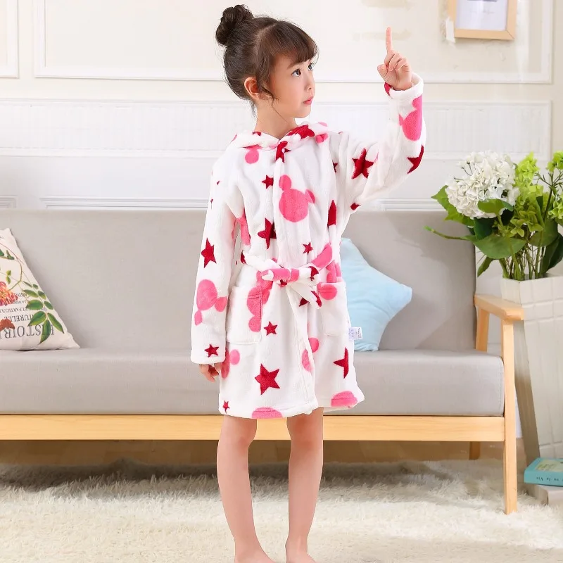 Boy and Girls Pajamas Robe Autumn and Winter Children Sleepwear Soft Hooded Homewear Flannel Bathrobes for Kids