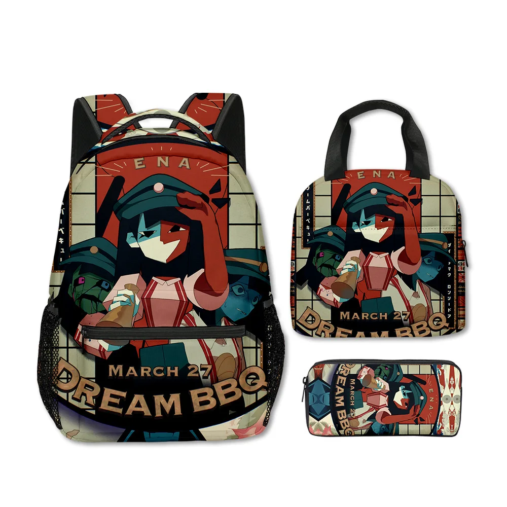 Classic Popular Funny ENA Dream BBQ 3D Printed 3pcs/Set School Bags Travel Notebook Backpack portable Lunch bag Pencil Case