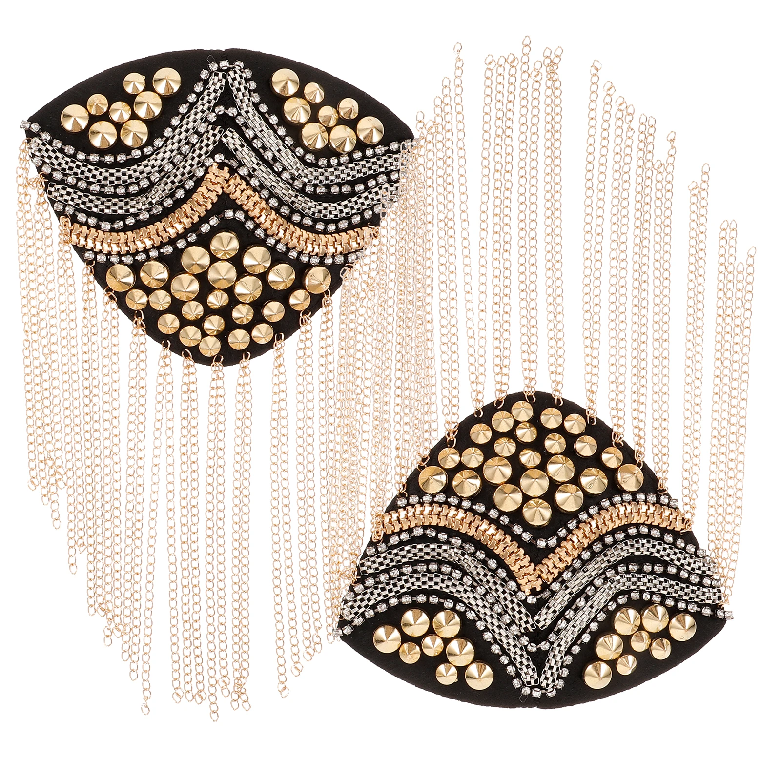 

2Pcs Rivet Men Epaulet Epaulettes Metal Tassel Shoulder Epaulets Fringe Accessories Dangle Punk Style Black Gold