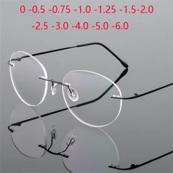 Gafas redondas de aleación de titanio para miopía, lentes graduadas sin marco, ultraligeras, 0-0,5-0,75 To-6,0