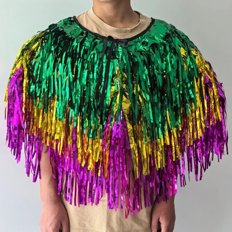 Green Gold Purple Laser Tassel Rain Shawl Clothing Supplies for Carnival Disco Party Stage Men's Women's Performances Supplies