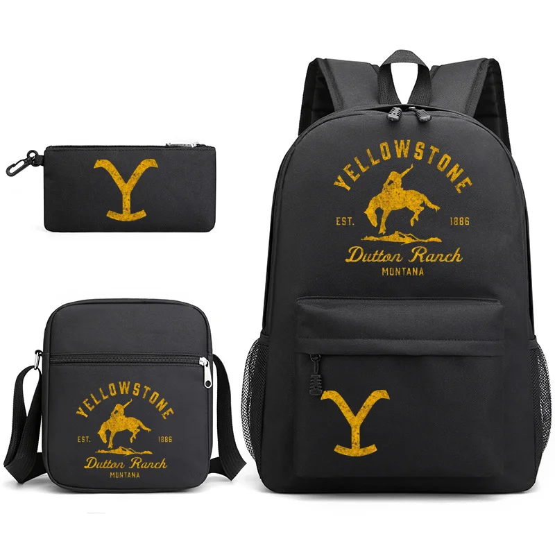 Suitable for both men and womenYellowstone Pattern Backpack 3 Piece Large Capacity High Quality Rucksack Shoulder Bag Pencil Bag