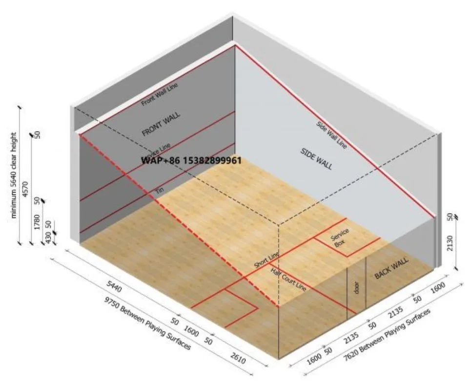 Low Price Hig Quality Squash Glass Indoor Court With Lamps and Wood Flooring Squash Court Fittings