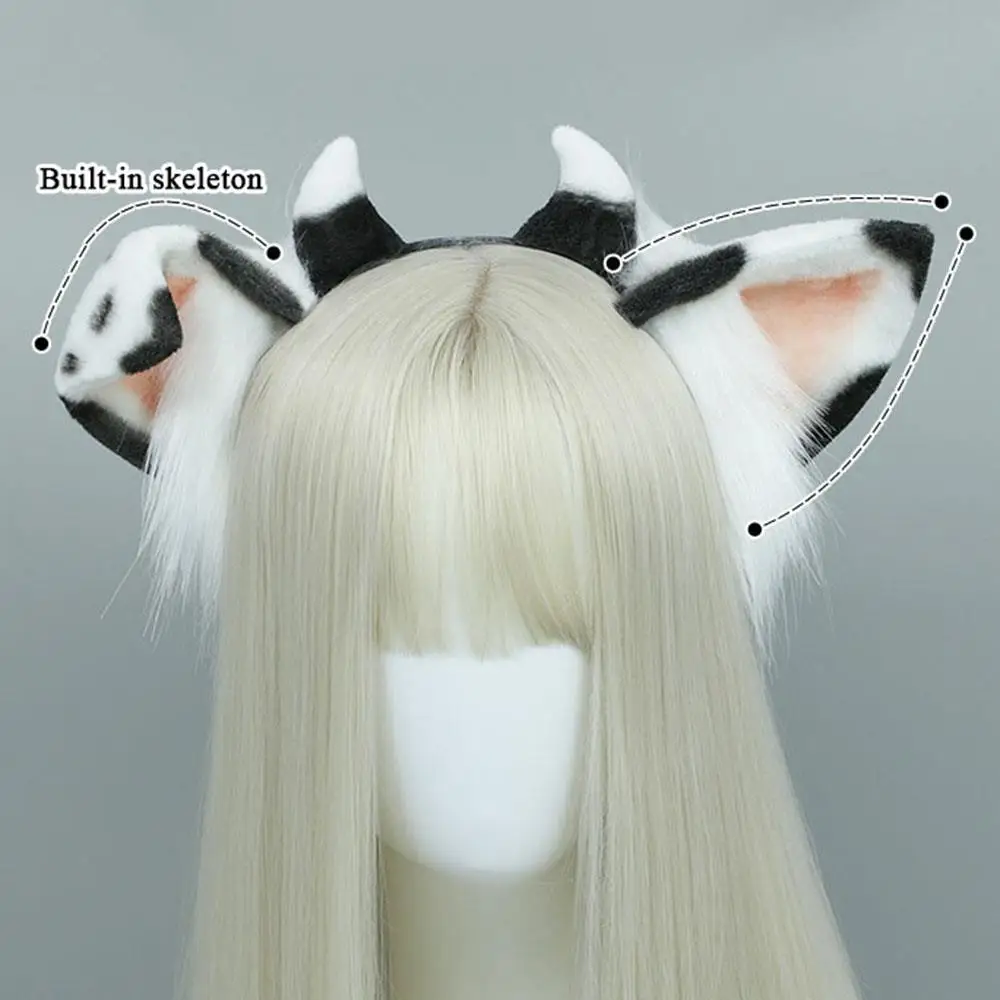 تأثيري لوليتا لطيف البقرة الشعر هوب للنساء فتاة الشتاء DIY بها بنفسك لينة فروي عقال للحفلات موضة الأداء الدعامة هيرباند أغطية الرأس