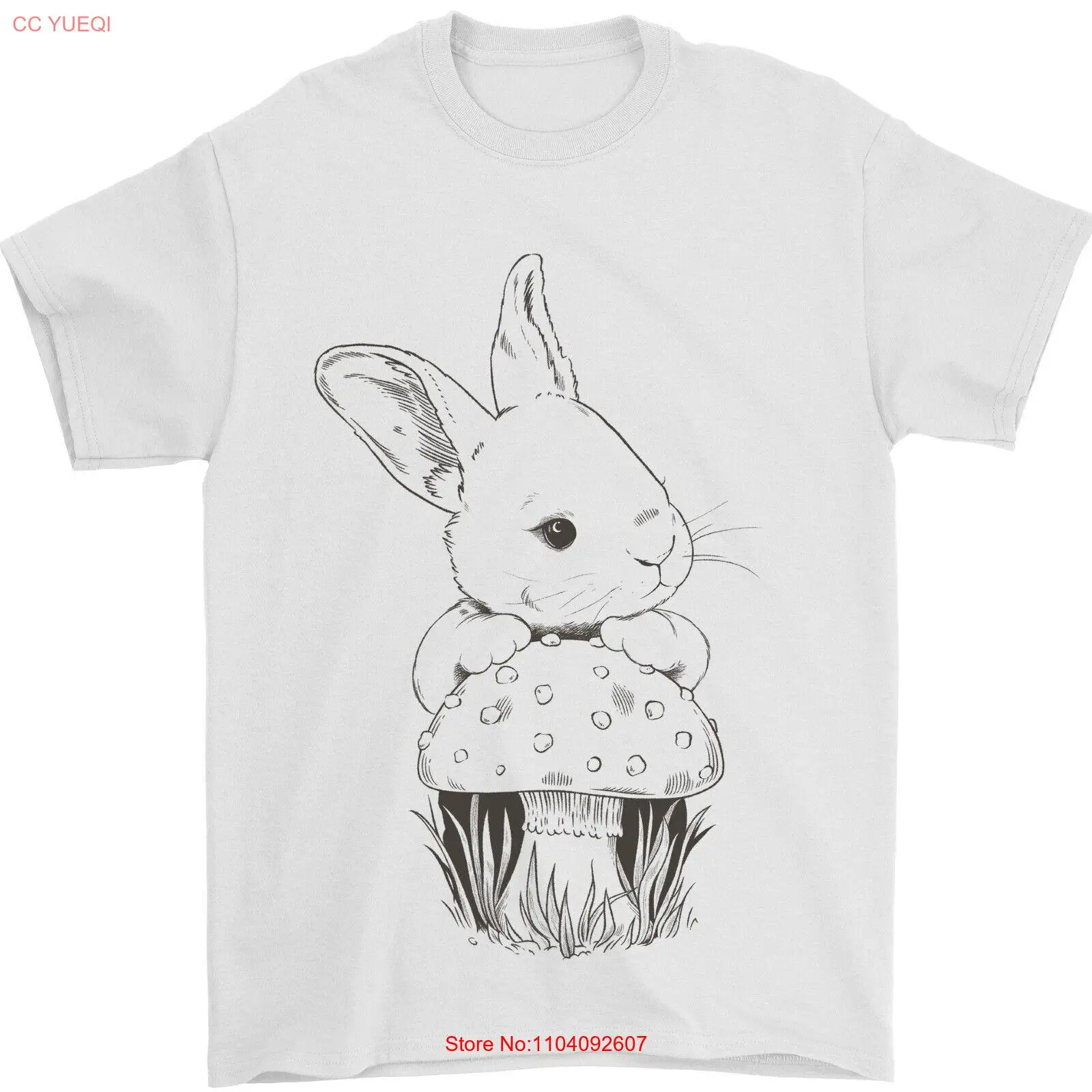 

Mushroom and a Cute Rabbit Foraging Mycology Mens T-Shirt 100% Cotton