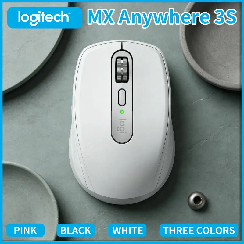 Durable Logitech MX Anywhere 3S - 8K DPI Glass Tracking, Hyper-Scroll, Silent Click, USB-C Fast Charge, Travel-Ready Build