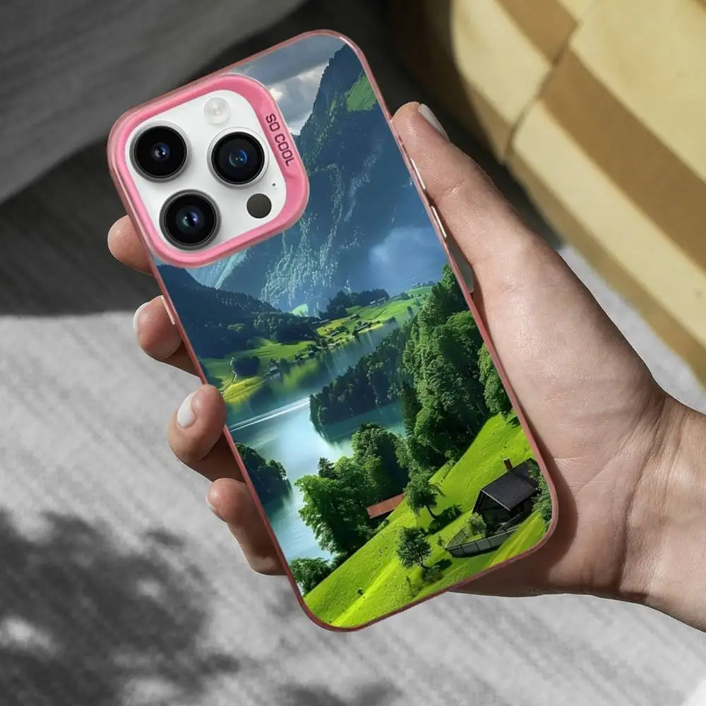 Mountains Travel Nature Phone Case For iPhone 16,15,14,17,13,12,11,Mini,Pro,SE,XS,MAX Pink Matte Silicone Cover