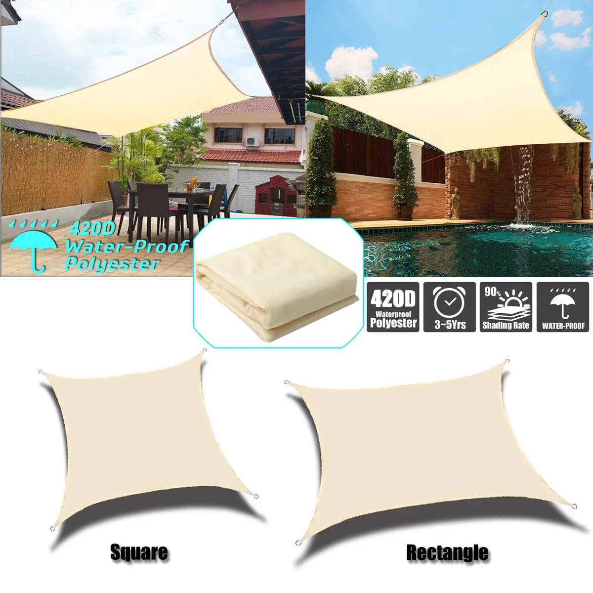 

Outdoor Shade Sail awnings Waterproof Sun Shelter Square Rectangle Sunshade Protection Outdoor Canopy Garden Patio Pool Camping