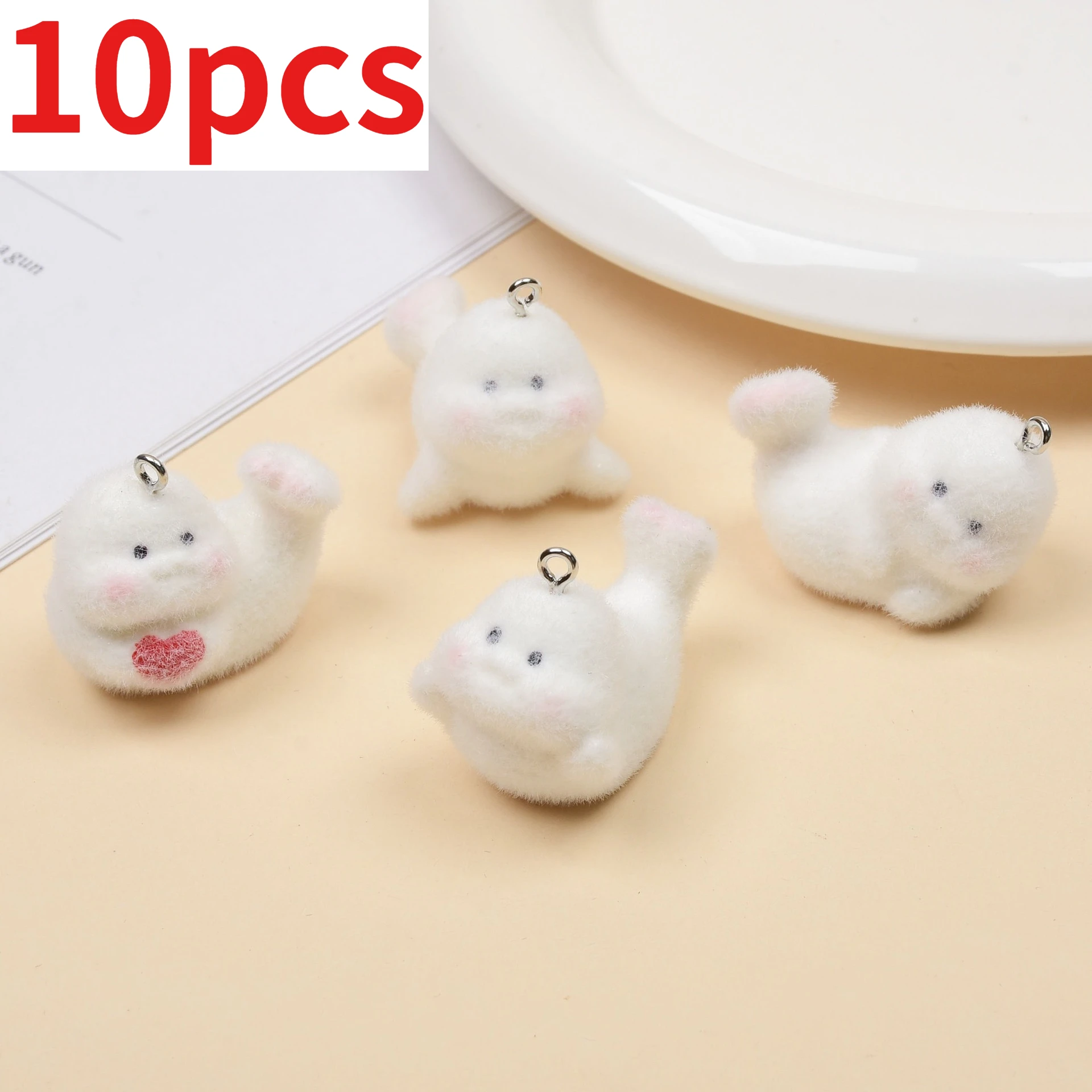 

10 шт. DIY 3D-флокированные подвески из смолы в виде милых животных для серег, брелоков и изготовления ювелирных изделий