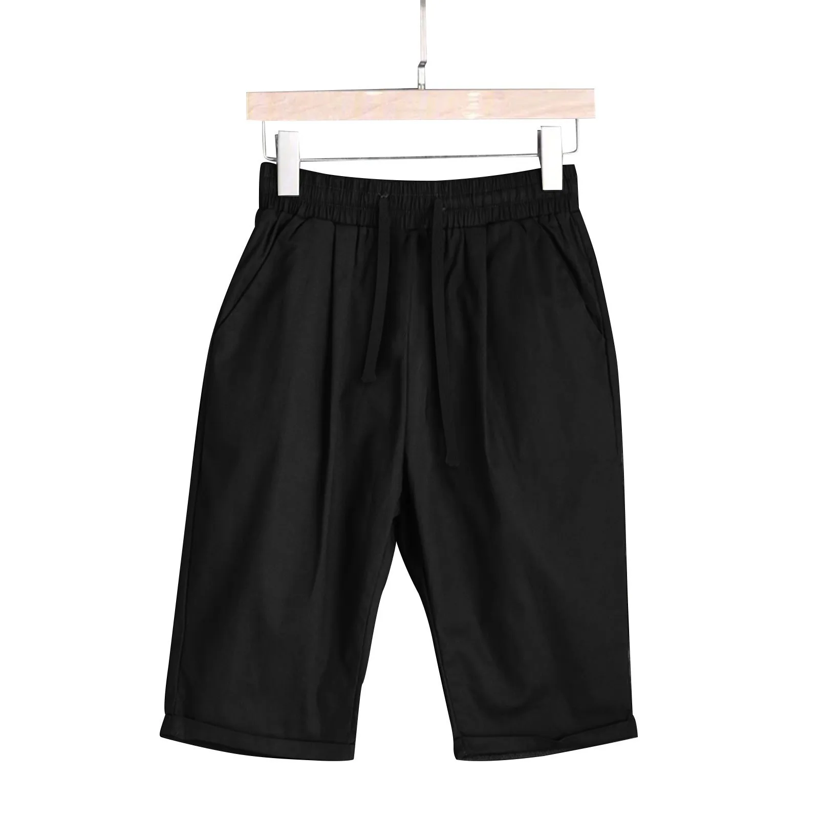 2024 Casual Women Bermuda Shorts Solid Color Elastic Waist Summer Shorts Drawstring High Waist Loose Female Shorts