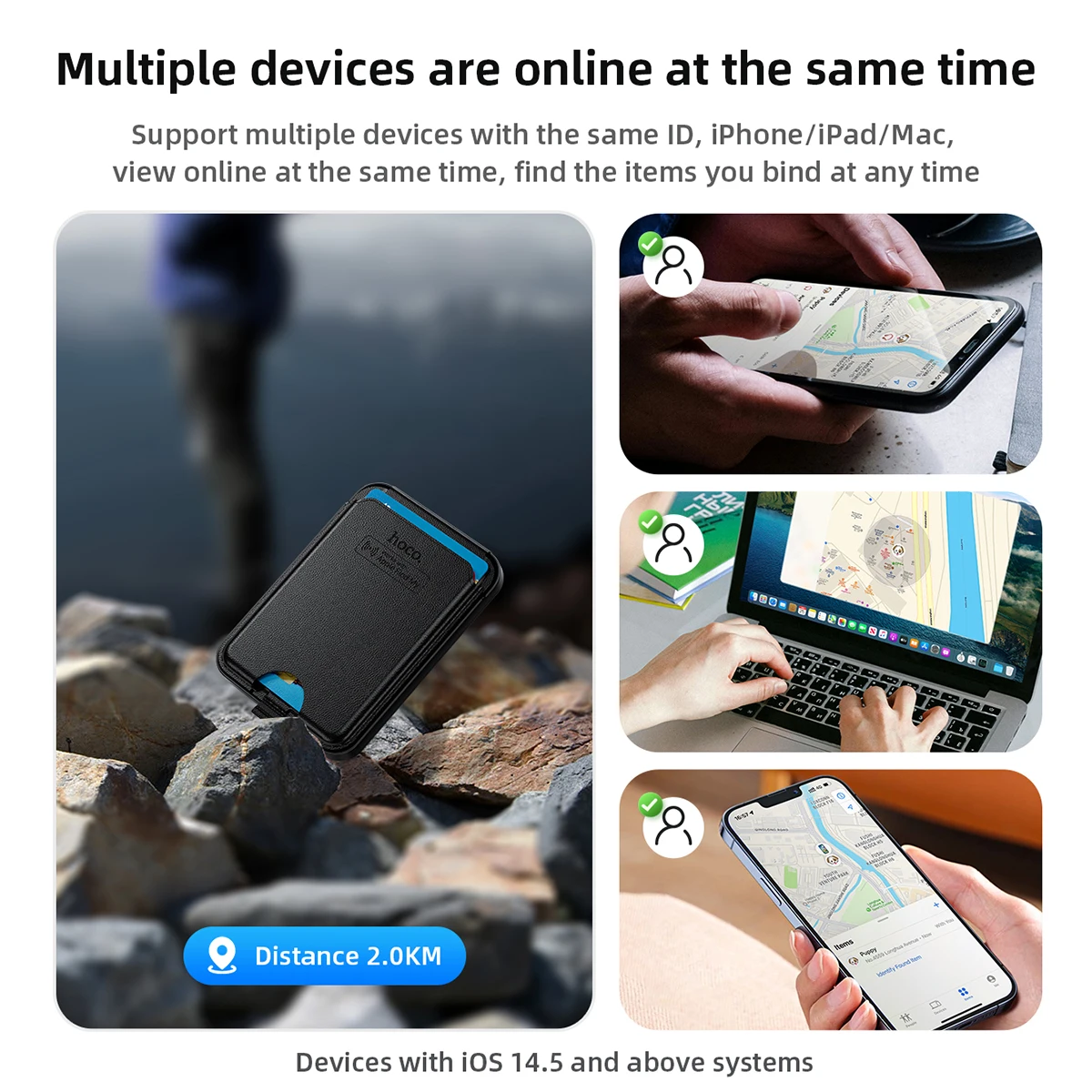 Soporte magnético para tarjetas de identificación HOCO E91I con dispositivo antipérdida inteligente, soporte para teléfono, localizador recargable, rastreadores para IOS Find My Network