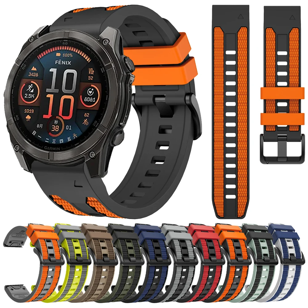 QuickFit 22mm 26mm Fenix8 Uhrenarmband für Garmin Fenix E 8 47mm 51mm 7 7X 6 6X/Epix Pro/Enduro 3 Zweifarbiges Silikonarmband