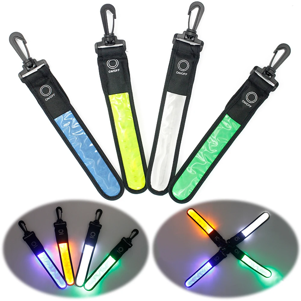 4Pcs LED Flashing Light Reflective Pendants 3 Modes Luminous Reflective Light Strip Safety Reflector Pendant for Night Running