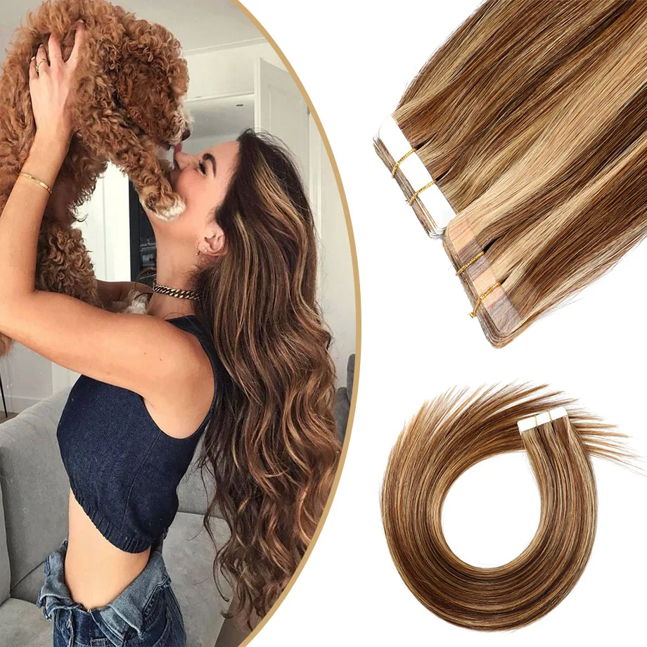 Tape In Human Hair Extensions Natural Black Dark Brown Burgundy Wine Red 100% Remy Hair 20pcs/Pack For Salon Supply Aesthetics