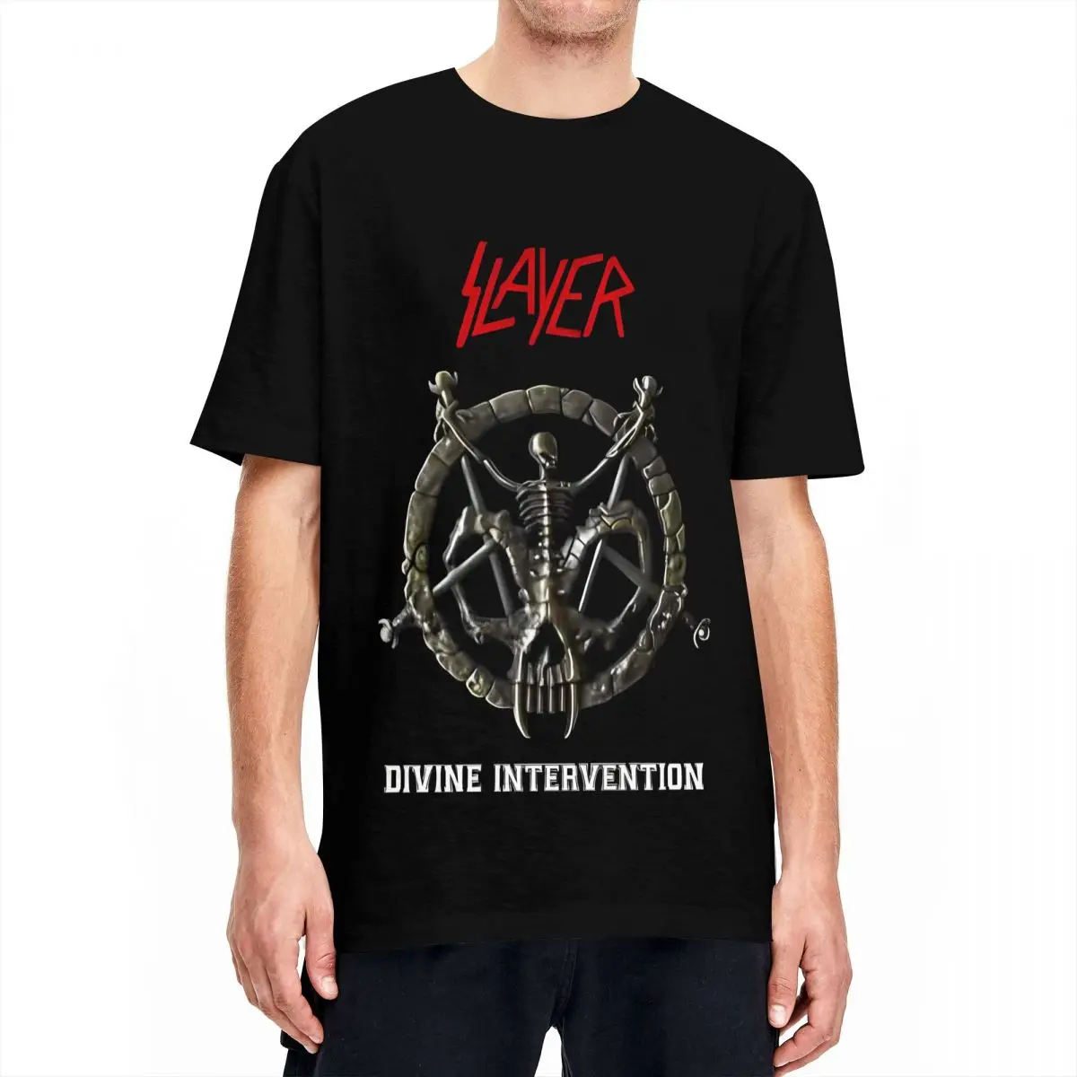 Men's Slayer Divine Intervention T Shirts Heavy Metal Band Pure Cotton Clothing Beach Short Sleeve T Shirt O-Neck Tshirt