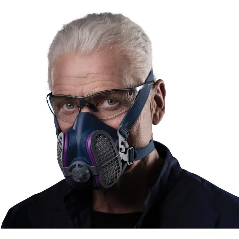 Respiratore a mezza maschera antipolvere P100 con filtri sostituibili e riutilizzabili inclusi, blu