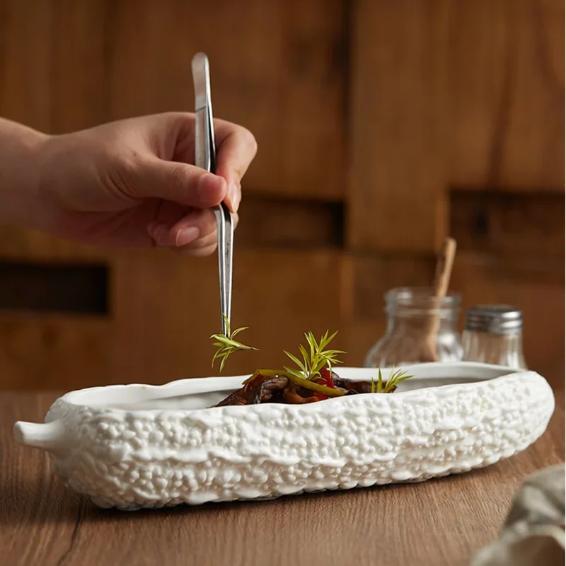 Ceramic Balsam Pear Shape Good-looking Home Long Deep Hotel Restaurant Cold  Mood Tableware