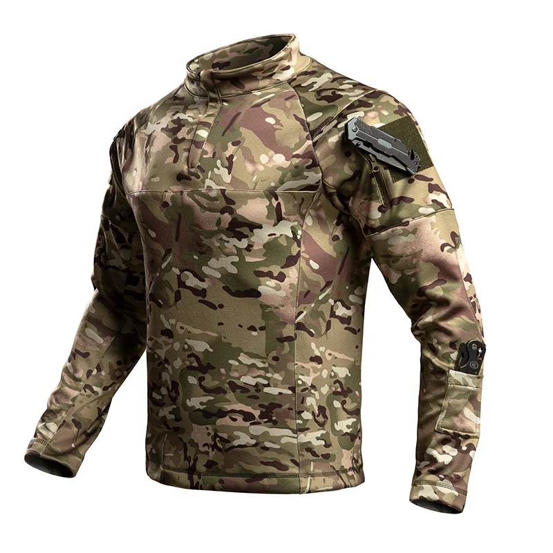 Men's Tactical Combat Shirt Quick Dry Military Long Sleeve Shirt with Arm Pockets for Outdoor Hiking Airsoft Hunting EU Size