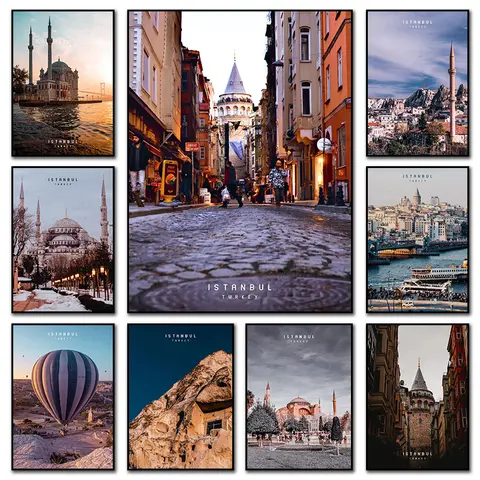 Modern Şehir Seyahat İstanbul Manzara Posterler ve Baskılar Tuval Boyama Duvar Sanatı Resimleri Oturma Odası Yatak Odası Ev Dekor Için