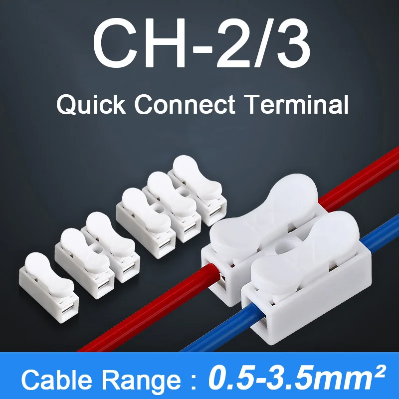 10pcs CH-2 CH-3 Quick Connector 2P 3P Electrical Wire Crimp Terminals Block Splice Cable Clamp Self-locking Press Terminal Post