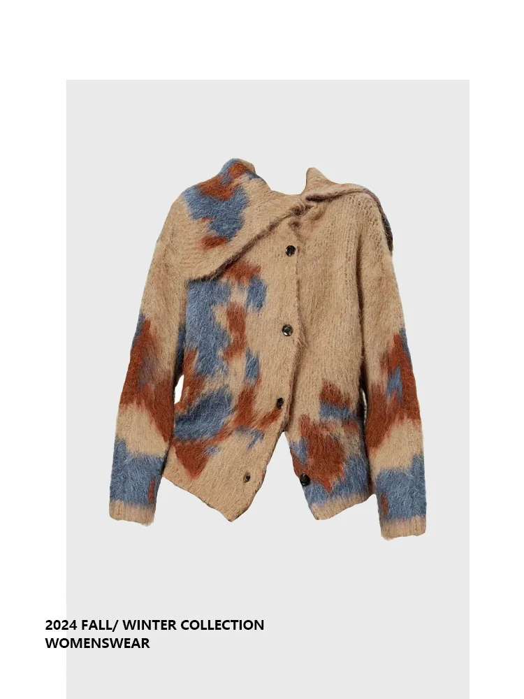 

Асимметричный вязаный свитер-пальто женский, свободная верхняя одежда, зимний, новый, в стиле «ленивый шик», дизайн Forever 2, модный тренд