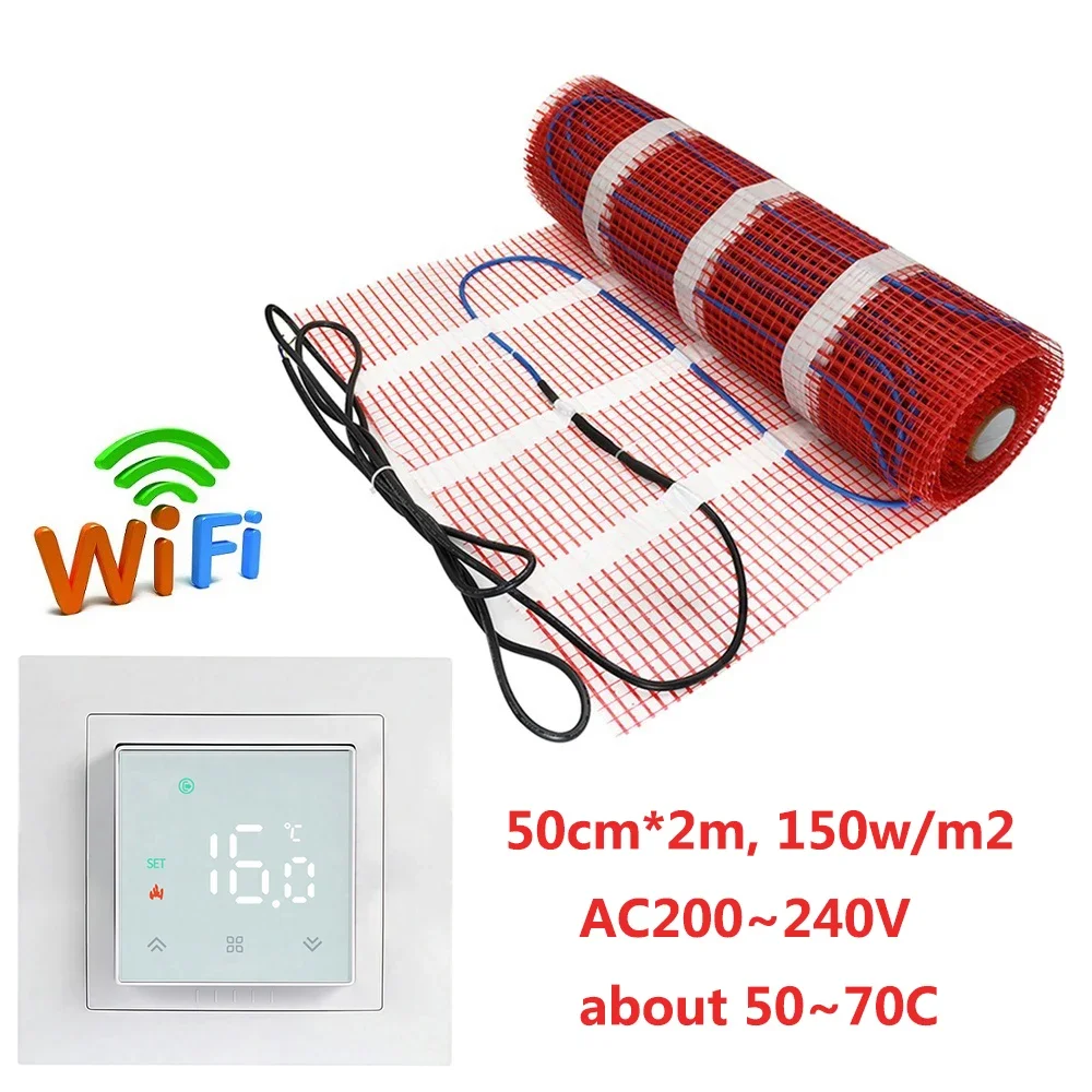 MINCO HEAT 50cm*2m 1m2 Underfloor Heating Warm Mat Kits 150w/m2 Electric Heater Under Tile