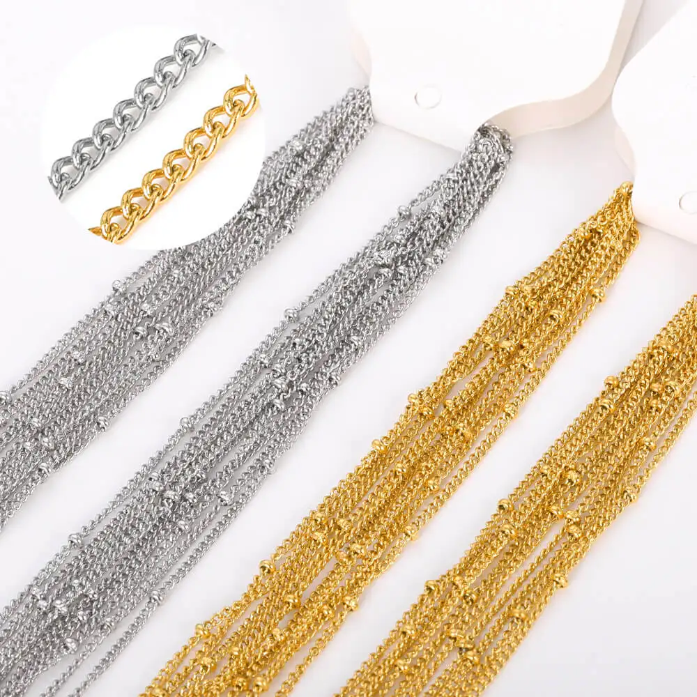 10pcs/set Stainless Steel Gold Color Necklace For Women 45cm Chain DIY Jewelry Accessories Making Materials Handmade Supplies