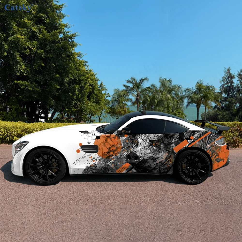 

Голова дикого кабана, красочные чернила, автомобильные виниловые наклейки, самоклеящаяся наклейка из ПВХ, подходит для грузовиков, внедорожников, Декор, автоаксессуары, подарок