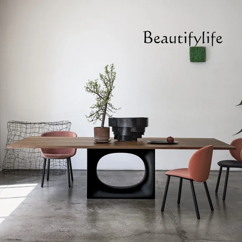 

Light Luxury Modern Dining Table Guest Restaurant Solid Wood Rectangular Italian Niche Living Room Work Table