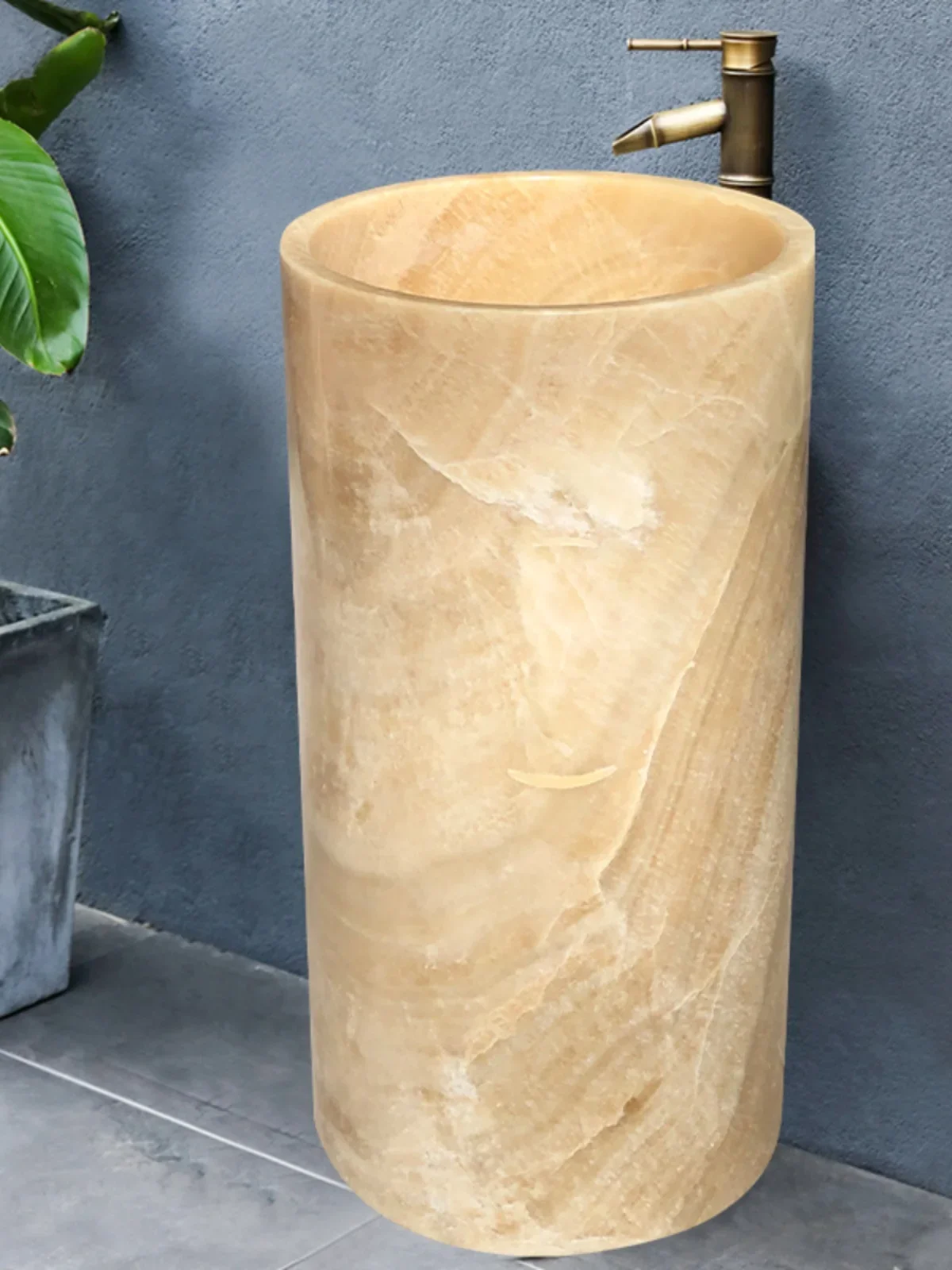 Chinese balcony natural marble vertical simple washbasin round