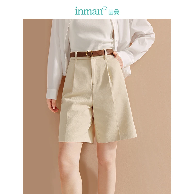 INMAN-Bermuda en Coton Trempé pour Femme, Pantalon Amincissant, Vêtement Texturé, CommPiedmont, Automne 2024