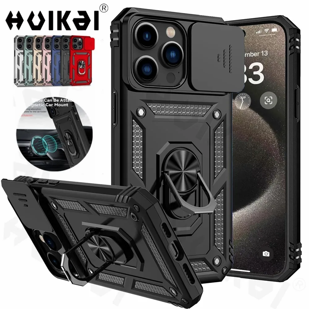 Slide Camera Case for iPhone 15 Pro Max 14 Pro Max 13 Pro 12 11 XR XS Max X 8 7 Plus Cover Shockproof Kickstand Car Mount Holder